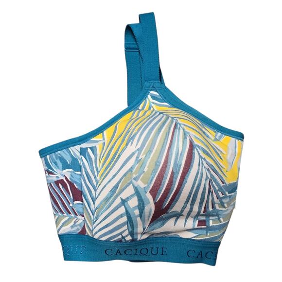 Cacique 42C No Wire Cotton Bra Lightly Lined Comfort Scoop Tropical Leaf Print - Picture 6 of 8